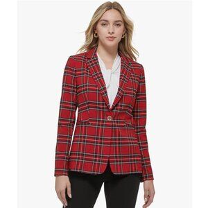 Tommy Hilfiger Plaid One-Button Blue Red‎ Blazer Size 4 nwot